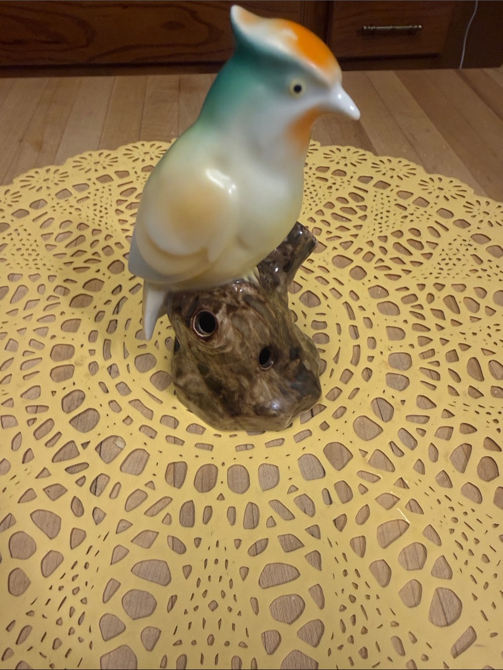 Ceramic Bird in White, Green & Orange - Decorative Incense Holder